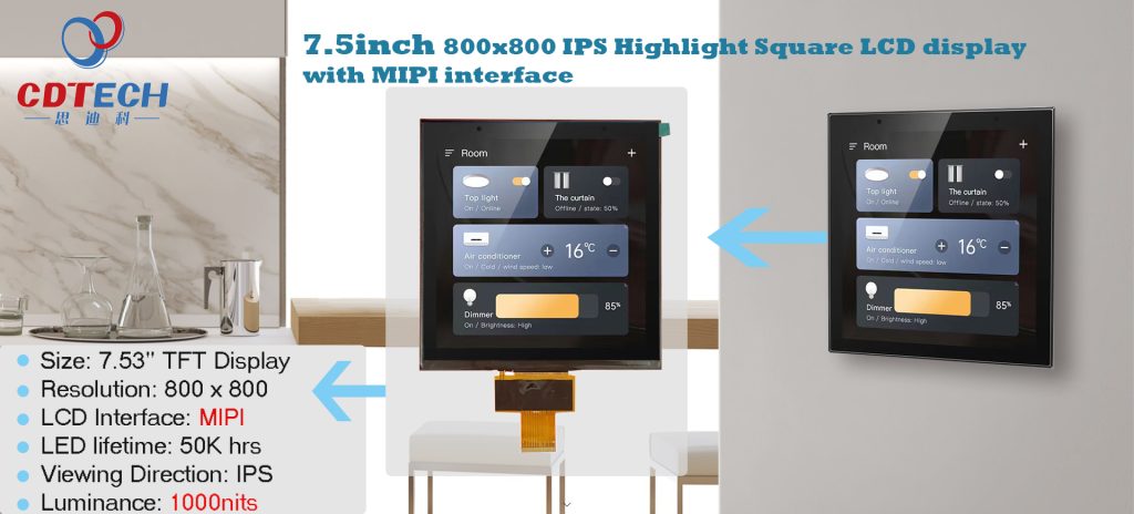 7.5inch 800x800 IPS Highlight Square LCD display With MlPlinterface
