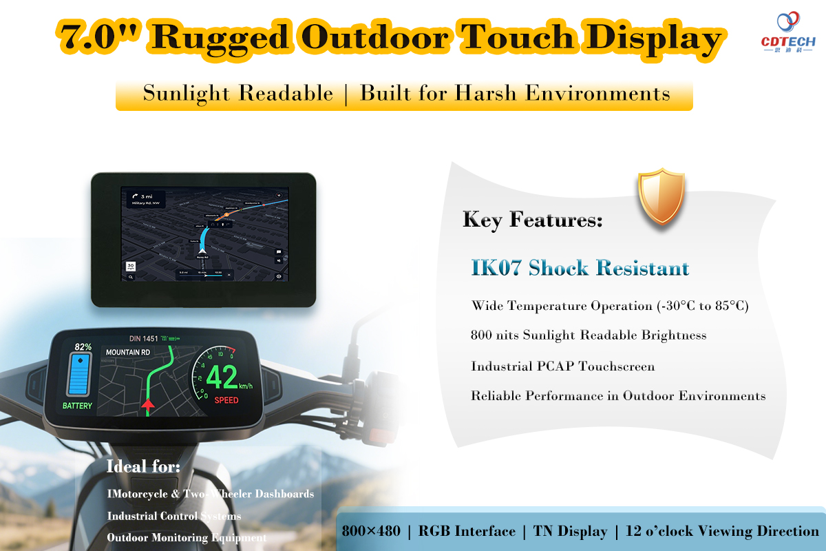 7 inch rugged industrial touchscreen display IK07 shock resistant wide temperature LCD