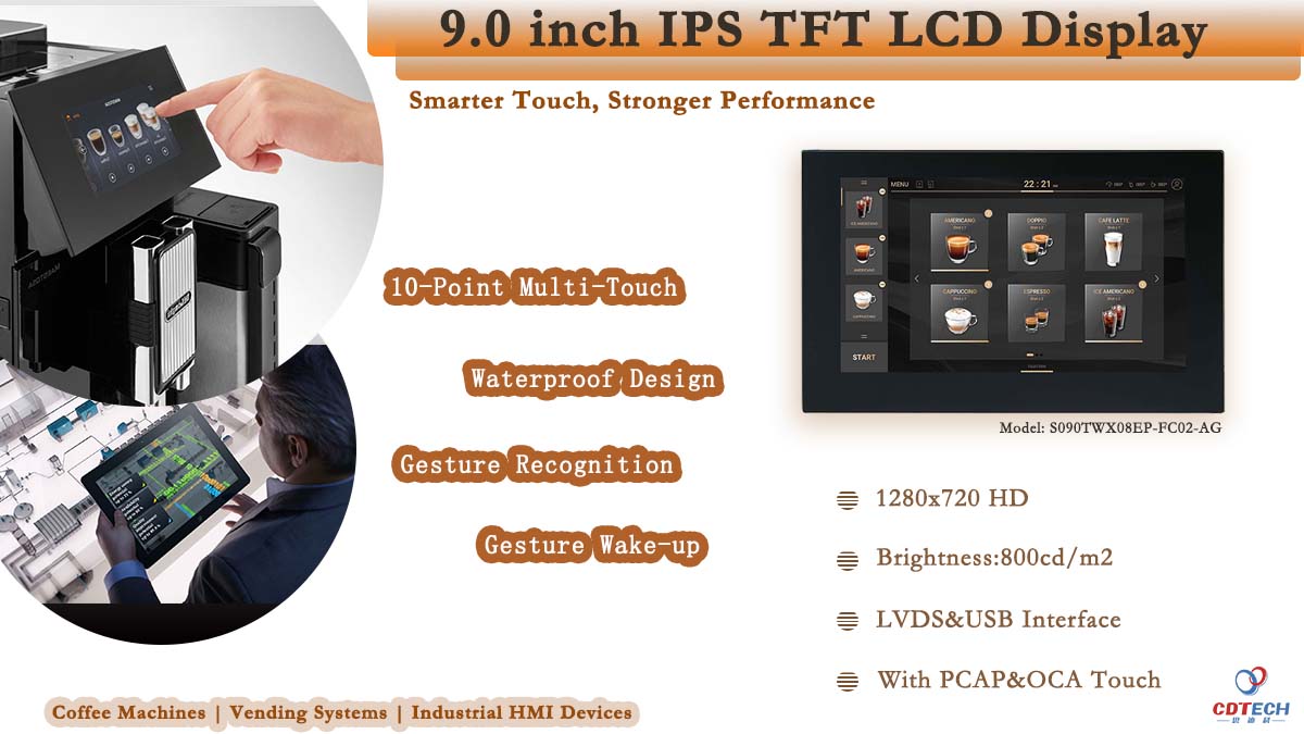 9.0" IPS Touch Display · 1280×720 HD · 800 nits High Brightness