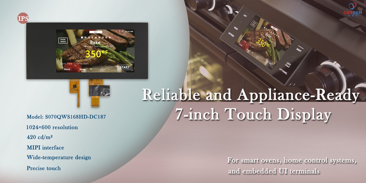 A 7-inch IPS touch screen with strong kitchen lighting that is also clearly visible