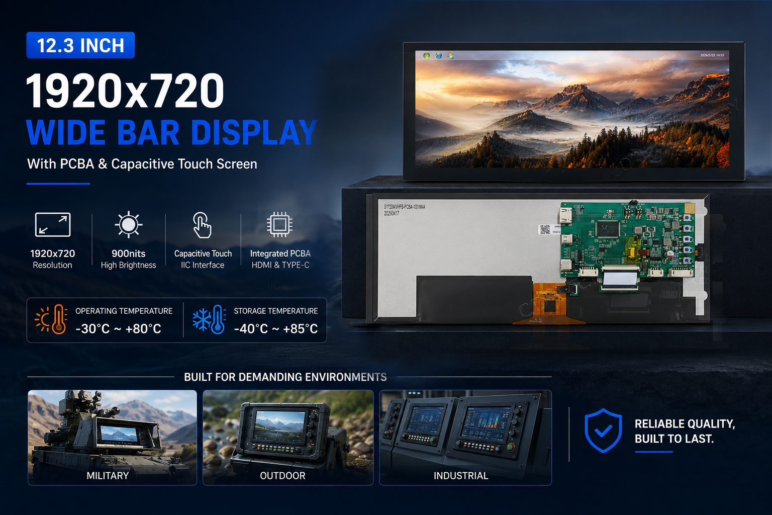 12.3 Inch Bar Type IPS LCD with HDMI & Capacitive Touch