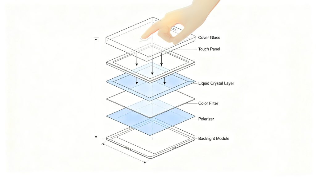 Pressure transmission path inside an LCD structure