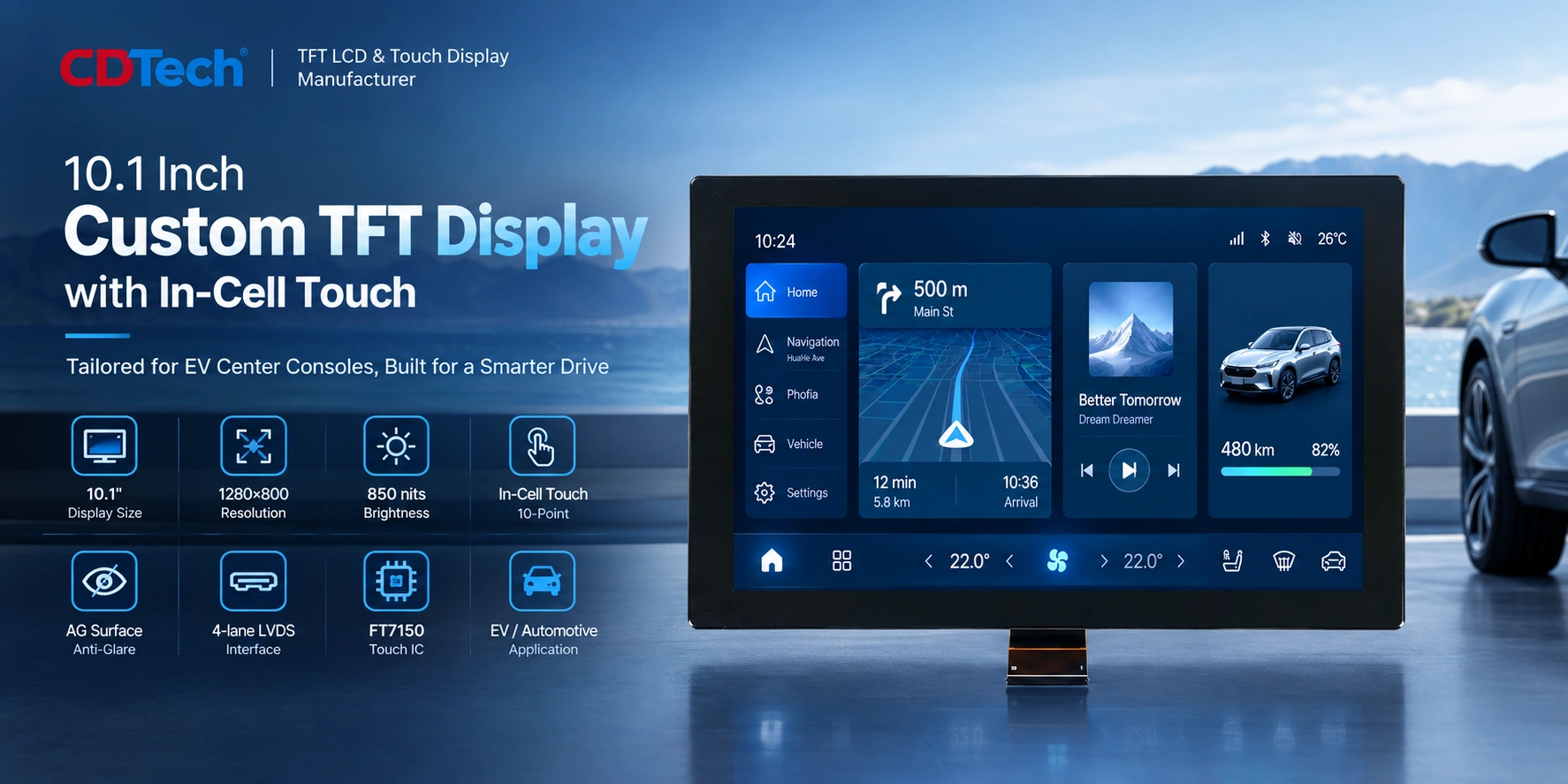 10.1 inch In-Cell touch display for EV center console