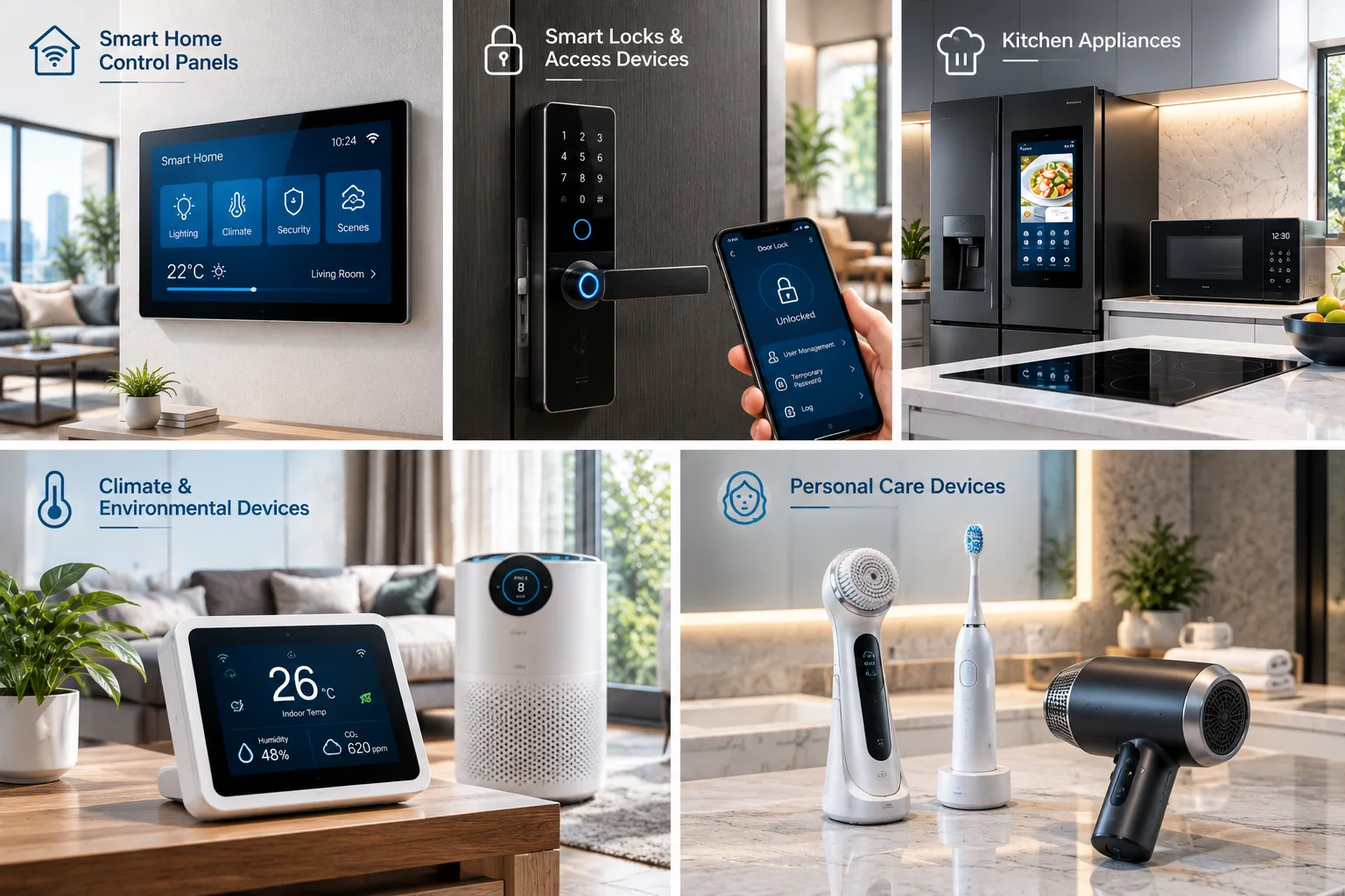 TFT display solutions for smart home control panels, smart locks, kitchen appliances, cleaning robot, thermostat, personal care devices