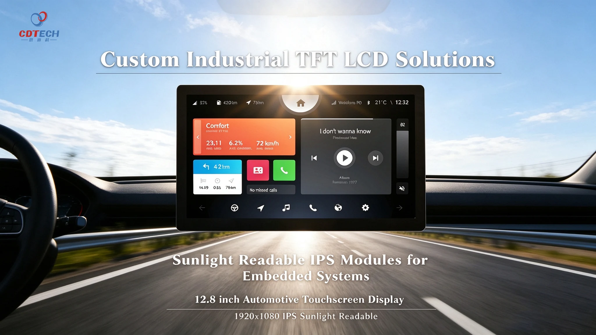 CDTech customizable IPS TFT LCD touch display, sunlight readable for industrial and automotive embedded equipment